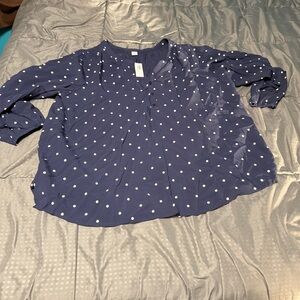 Old Navy Blouse Women's 1x Blue White Polka Dots 100% Rayon/Viscose New NWT